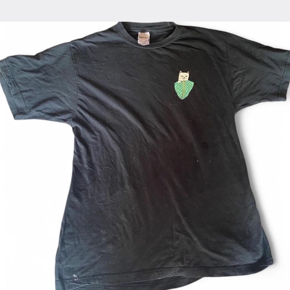 Black T-Shirt with Green Leaf Design